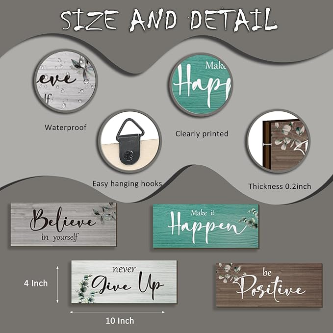 4 Pcs Office Decor For Women Motivational Wall Decor Rustic Inspirational Sign With Positive Sayings Wooden Hangings for Home Office Bathroom Bedroom Kitchen(Teal 10x4")