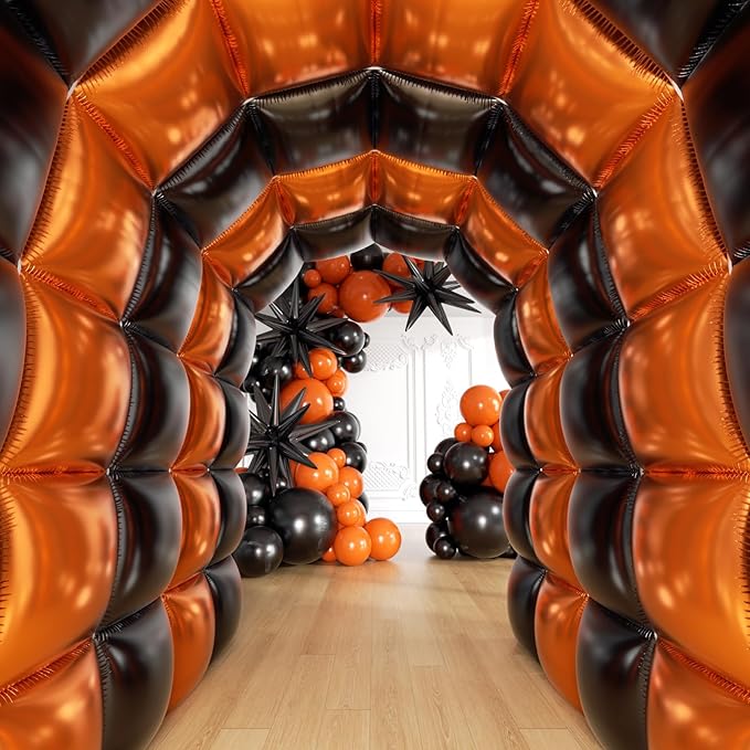 36pcs Black and Orang Square Foil Balloons Wall Backdrop with 147pcs Balloon Garland Arch Kit, Double Sided Balloons for Halloween Graduation Birthday Anniversary Baby Shower Party Decorations