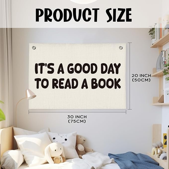 Classroom Decor, Reading Nook Decor, It's A Good Day To Read A Book Banner 20x30 Inch - Book Club Decorations, Kids Bedroom Wall Art, Bookworm Gift Idea, Cozy Reading Corner Playroom Wall Hanging