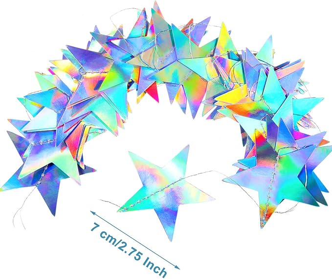 Patelai Glitter Star Garland Banner 2026 Graduation Decor 130 Feet Star Hanging Banner Twinkle Backdrop for Party Birthday Classroom Wedding Supplies(Holographic Iridescent)