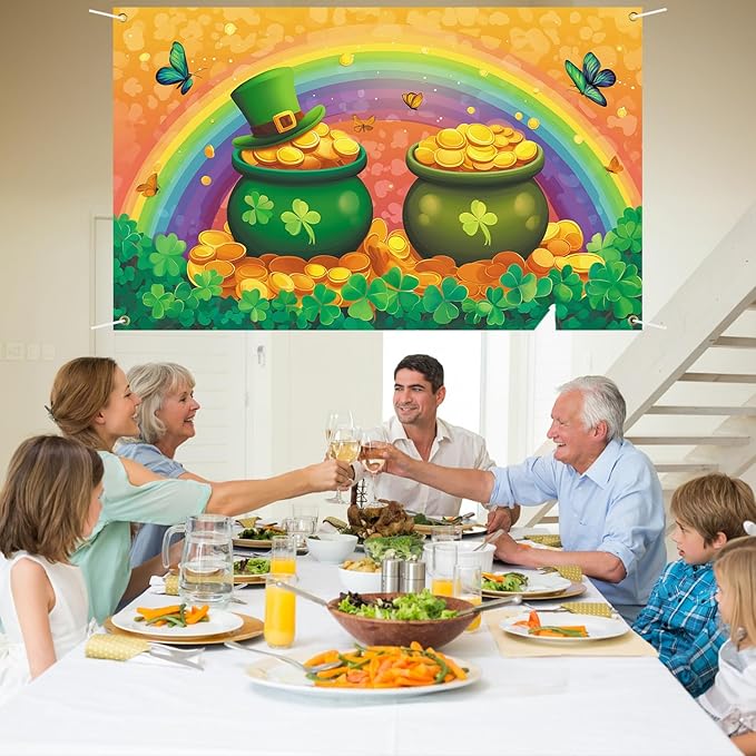 St Patricks Day Banner Backdrop 71"x43" St Patrick's Day Decorations Shamrocks Happy St. Patrick's Day Holiday Backdrop for Indoor Outdoor Party