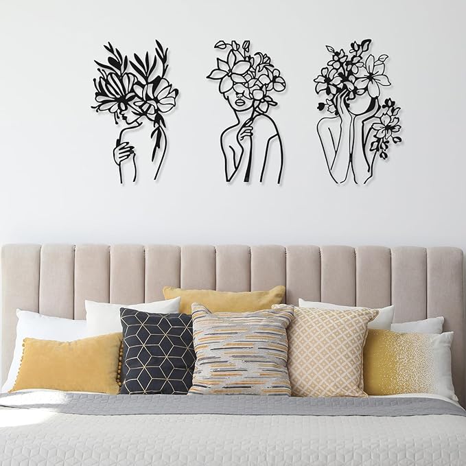 Photect 3 Pcs Metal Wall Art Decor Minimalist Abstract Woman metal Modern Line Drawing Wall Art Decor Female Single Line Home Hanging for Bedroom Kitchen Bathroom Living Room