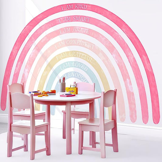 Large Colorful Rainbow Wall Decals, Insparational Peel and Stick Fabric Nursery Wall Decor, Removable Home Room Wall Decor Murals Stickers for Kids Girls Toddler Bedroom Living Room Playroom