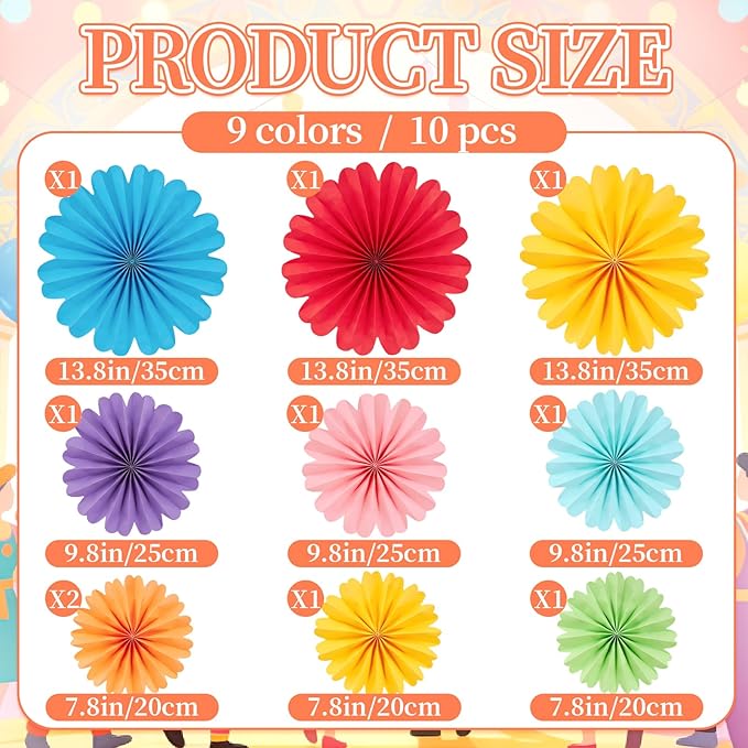 Easy Joy Paper Flowers Decorations for Wall 10 PCS Paper Fans Fiesta Party Decorations Mexican Party Decorations for Girl Classroom Groovy Birthday Baby Shower Wedding Room Wall Hanging Décor