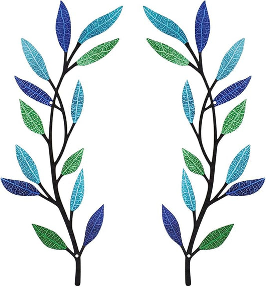 Metal Tree Leaf Wall Decor 2 PCS Rustic Vine Branch Leaf Wall Art for Living Room Bedroom Bathroom Decorations - Bright Color