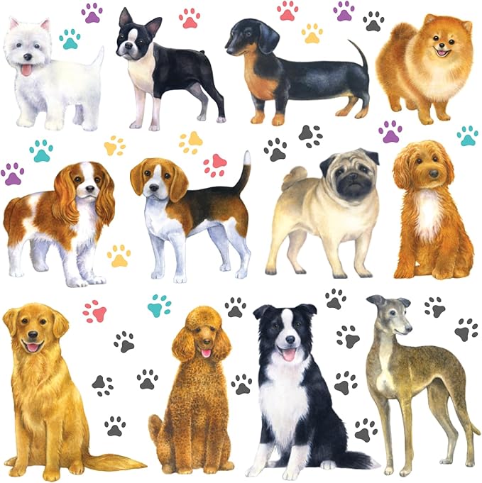 DECOWALL DS8-8045 Dogs Wall Decals Stickers Kids Peel and Stick Removable paw décor Print Room Bone Puppy Bedroom Decorations Wallpaper pet Nursery Baby Golden Retrieve Terrier