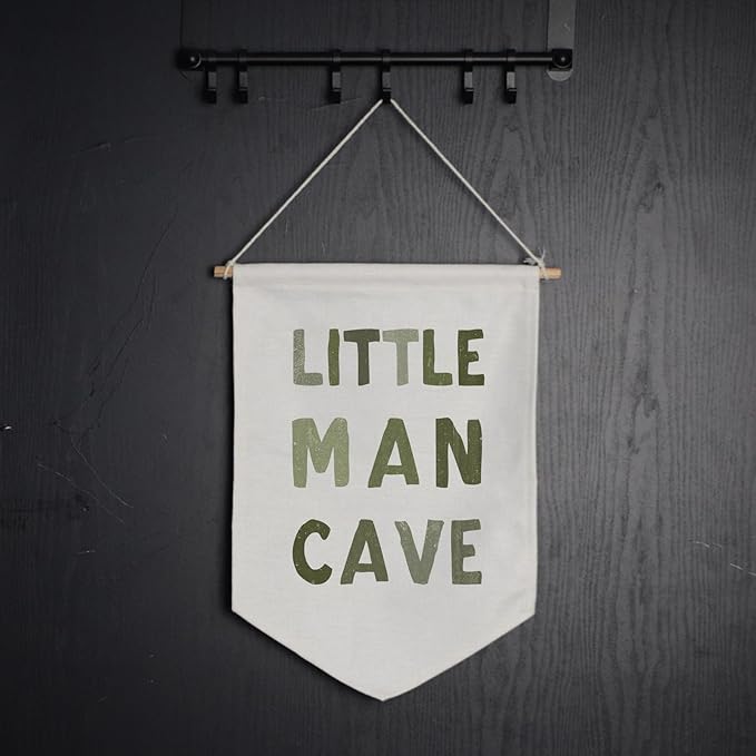 ZEARPT Little Man Cave Pennant Flag Wall Art Banner, Kids Room Decor, Nursery Wall Decor, 12.5 x 18 inches, Eco-friendly Fabric, Boho Style