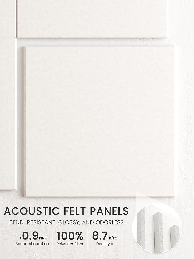 Bumusty Large Cork Board 48" x 36" Alternative - 12 Pack Felt Wall Tiles with 70 Safe Removable Adhesive Tabs, 30 Pushpins, Cork Boards for Walls Pin Board Bulletin Board Office Decor (Milky White)