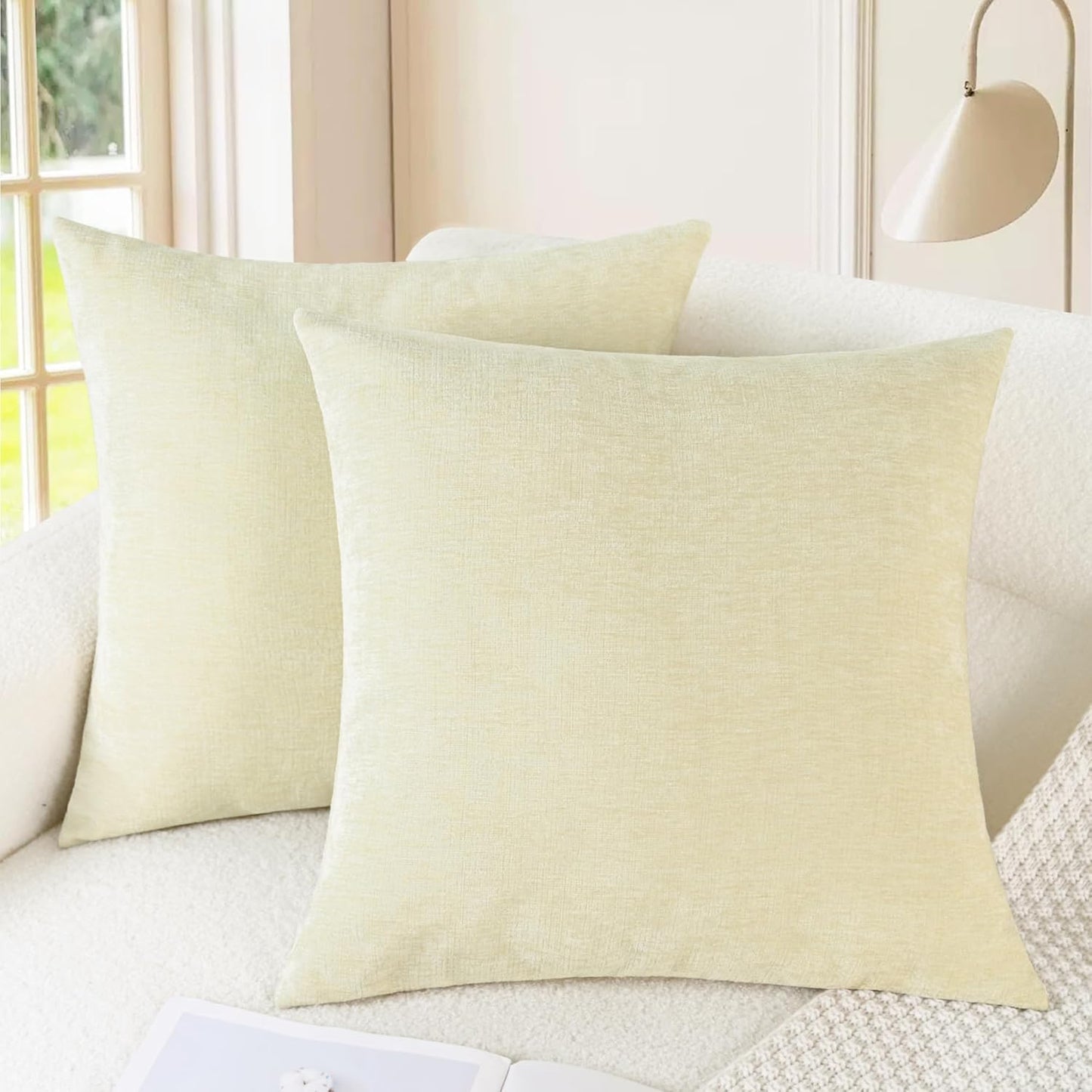 CaliTime Throw Pillow Covers Decorative 24 X 24 Inches Pack of 2 Cozy Chenille Cushion Cases for Couch Sofa Bed Living Room Home Beige