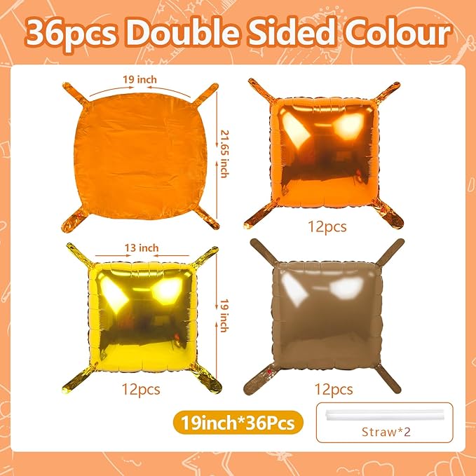 NISOCY 36PCS Orange Gold Brown Square Foil Balloons Wall Backdrop Metallic Autumn Fall Balloons Arch Kit for Thanksgiving Friendsgiving Birthday Halloween Baby Shower Fall Color Party Decorations