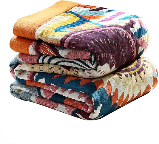 Boho Throw Blanket, 100% Organic Muslin Cotton Breathable Ultra Soft Bed Quilt Throw - All Season Floral Bird Butterfly Farmhouse Decor Blanket for Sofa Couch Chair and Gift. 60" x 80"
