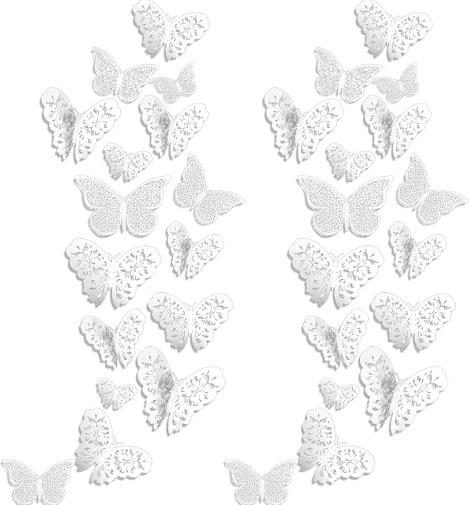 Bememo 72 Pieces 3D Butterfly Wall Decals Sticker Decal Wall Decor Art Decorative Sticker 3 Sizes for Room Offices Bedroom Bathroom Living Room Decor(White)