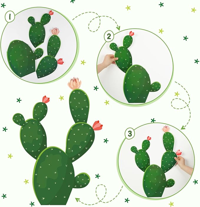 Geyoga 6 Set Cactus Cutouts Jointed Cardboard Cactus Cutouts Summer Green Plant Wall Decor Cinco De Mayo Fiesta Party Supplies for Photo Prop Wild Western Decoration