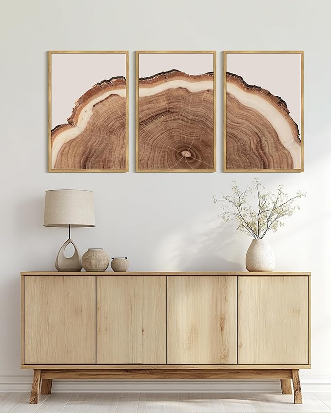 Drsoum Vintage Retro Tree Rings Wood Framed Wall Art Wood Stump Prints Modern Nature Rustic Artwork Bedroom Living Room Ready to Hang 24x36in Natural Framed