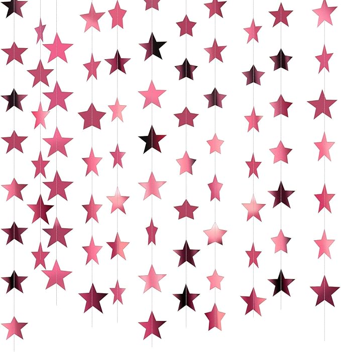 Patelai Glitter Star Garland Banner 2026 Graduation Decor 130 Feet Star Hanging Banner Twinkle Backdrop for Party Birthday Classroom Wedding Supplies(Rose Pink)