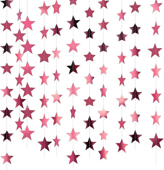 Patelai Glitter Star Garland Banner 2026 Graduation Decor 130 Feet Star Hanging Banner Twinkle Backdrop for Party Birthday Classroom Wedding Supplies(Rose Pink)