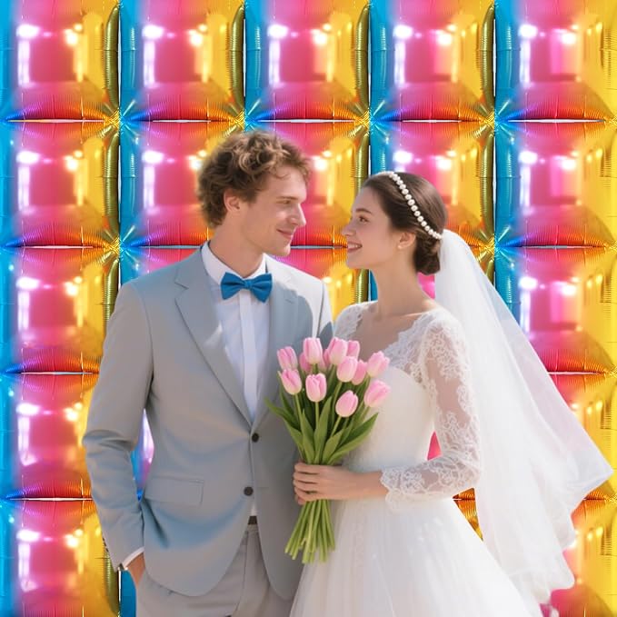 NISOCY 25PCS Gradient Colorful Square Foil Balloons Wall Backdrop Double Sided Colored Balloon Tunnel Arch Kit for Birthday Graduation Baby Bridal Shower Wedding Anniversary Party Decorations