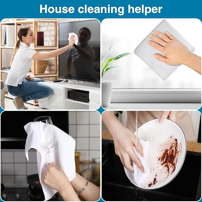 Macarrie 200 Pieces Microfiber Cleaning Cloths Bulk Absorbent Microfiber Towels Reusable Lint-Free Streak Free Wash Rags for House Kitchen Office Restaurants Bar Shop Car, 12 x 12 Inches (White)
