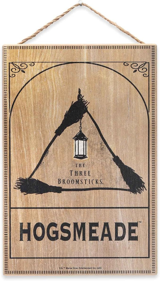 Harry Potter Hogsmeade Hanging Wood Wall Decor With Three Broomsticks Symbol - Fun Harry Potter Sign for Movie Room or Bedroom