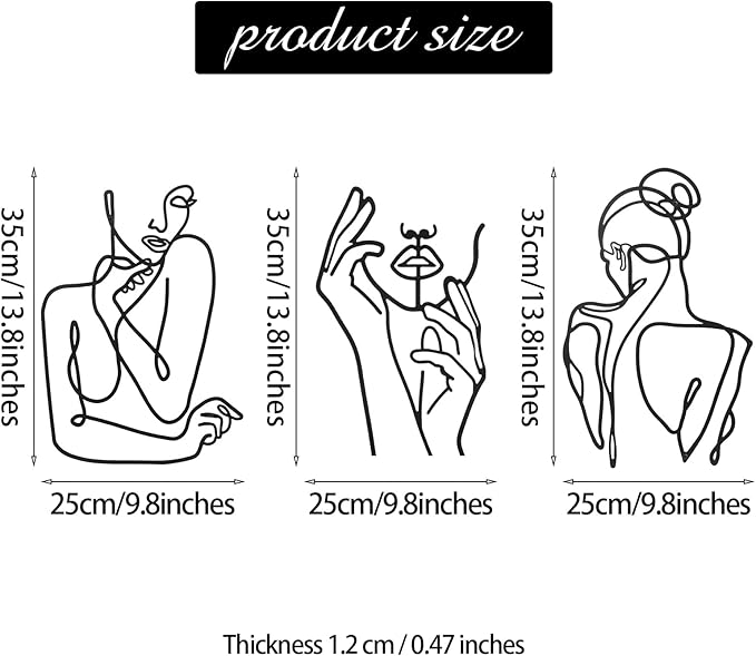 Photect 3 Pcs Metal Wall Art Decor Minimalist Abstract Woman Wall Art Metal Modern Line Drawing Decor Female Single Line Home Hanging for Bedroom Bathroom Living Room Christmas Housewarming(Cute)