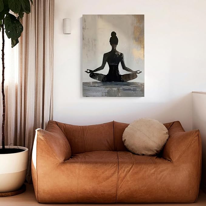 GELDSTEI Framed Zen Wall Art, Modern Yoga Girl Canvas Painting, Tranquil Meditation Wall Decor, Spiritual Aesthetic Picture, Calming Mindfulness Poster Prints for Living Room Spa Yoga Studio 16x24 Inch