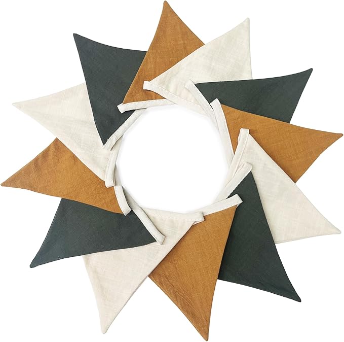 2 Sets of Green Yellow White Nursery Garland 24Pcs Retro Fabric Linen Pennant Banner Flags Triangle Streamers for Baby Playroom Decor Kids Woodland Camping Birthday Baby Shower Boho Party Decorations