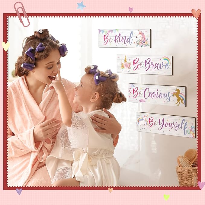Yulejo Unicorn Wall Decor Girls Rainbow Wall Art Unicorn Room Decor Rainbow Motivational Inspirational Room Bedroom Decoration for Christmas Girl Kids Bedroom Nursery Decoration Gift (Inspiring Style)