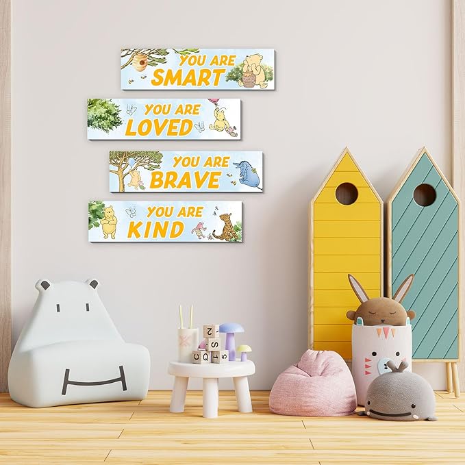 BirtDerr 4PCS Winnie Room Decor-Pooh Sign-Winnie Baby Stuff Vintage Nursery Decor-Pooh Wall Decor Wall Art(Classic)