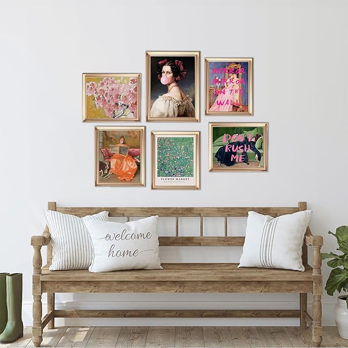 Eclectic Wall Decor Set Of 6, Vintage Eclectic Wall Art Prints, Trendy Colorful Wall Art, Retro Maximalist Decor Aesthetic, Wall Collage Kit Pictures for Living Room, Colorful Dorm Gallery Home Decor