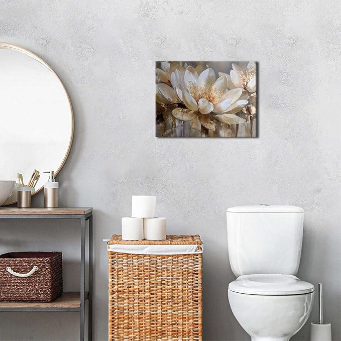 White Lotus Wall Art Zen Lotus Flower Pictures Wall Decor Abstract Floral Canvas Prints Poster for Yoga Spa Modern Meditation Spiritual Artwork for Bathroom Living Room Office Home Decoration 12x16"