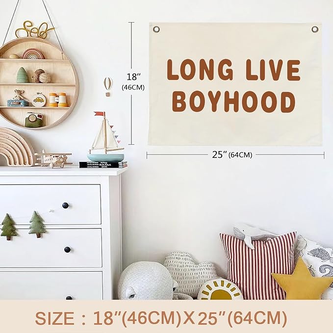 Canvas Banner Hanging Flag Banner for Nursery and Playroom Wall Décor for Kids Trendy Room Décor for Boys and Girls (Boyhood-brown)