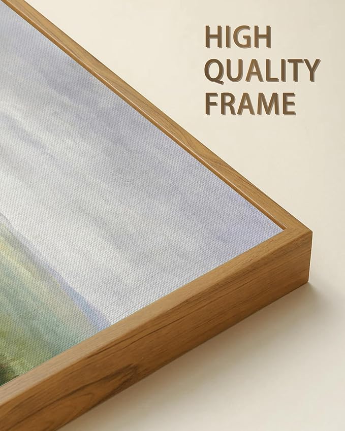 SHENIFY Vintage Framed Wall Art The Vast Grassland Landscape Painting Retro Meadow Scenery Farmhouse Kitchen Living Room Decor - 8x16in Natural Framed