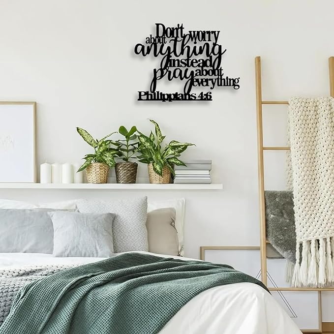 LIYOUYA Philippians4:6 Metal Wall Decor - Bible House Decor Black Wall Art Home Decor for Living Room, Bedroom, Dining Room (Black)