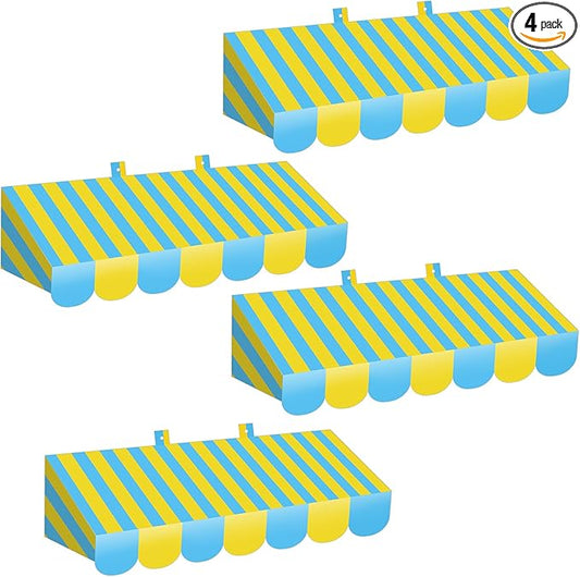 Tallew 4 Pcs 3D Circus Awning Wall Decoration Carnival Awning for Halloween Carnival Theme Party Classroom Decorations(Blue and Yellow)