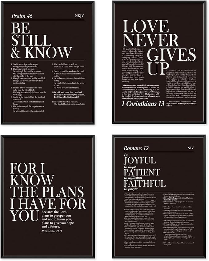 Locomiss Black and White Christian Wall Art Decor, Modern Black Minimalist Jesus Scripture Wall Decor, Black Inspirational Bible Verse Posters for Bedroom Office Living Room, Set of 4 (12x16 Unframed)