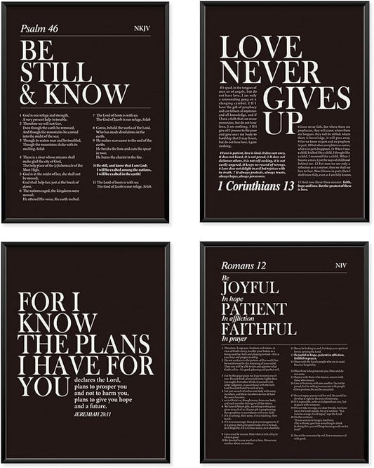 Locomiss Black and White Christian Wall Art Decor, Modern Black Minimalist Jesus Scripture Wall Decor, Black Inspirational Bible Verse Posters for Bedroom Office Living Room, Set of 4 (12x16 Unframed)
