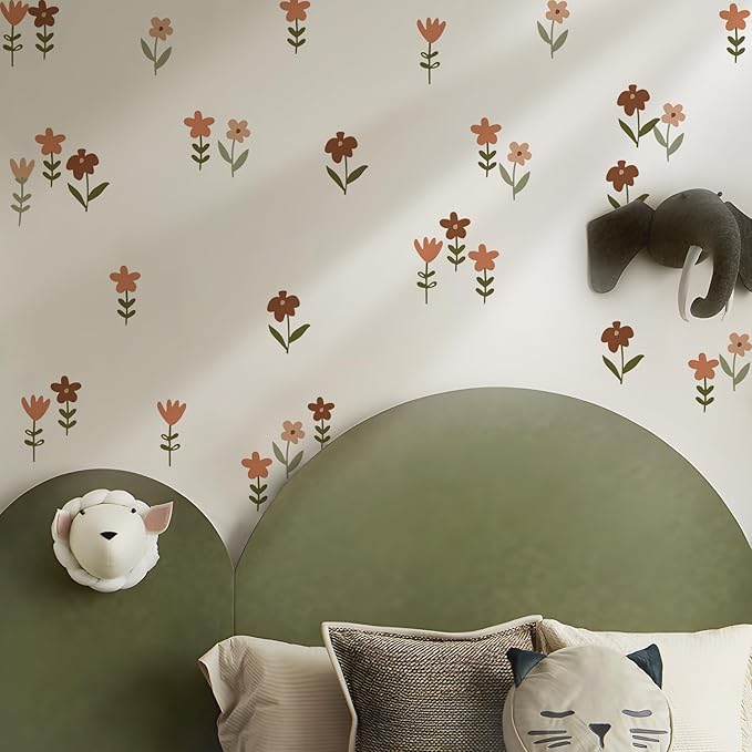 QUCHENG Nursery Wall Stickers Boho Kids Room Decor Girls Bedroom Removable Wall Decals Vinyl Murals DIY Cute Decorations 12 Sheets