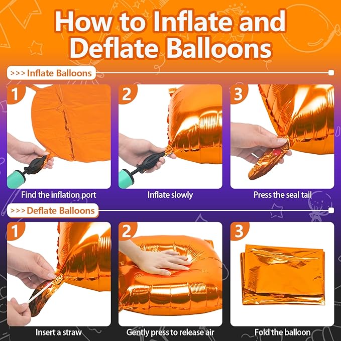 NISOCY 25PCS Orange Purple Black Square Foil Balloons Wall Backdrop Metallic Double Sided Orange Purple Black Balloons Tunnel Arch Kit for Halloween Birthday Graduation New Year Party Decorations