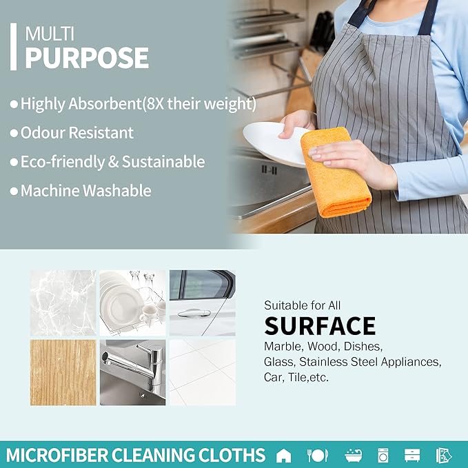 HOMERHYME Microfiber Cleaning Cloth, 100 Pack Cleaning Rags, 12" x 12" Shop Towels, Lint Free Reusable All Purpose Microfiber Towels for Cars Kitchen House Office Automotive