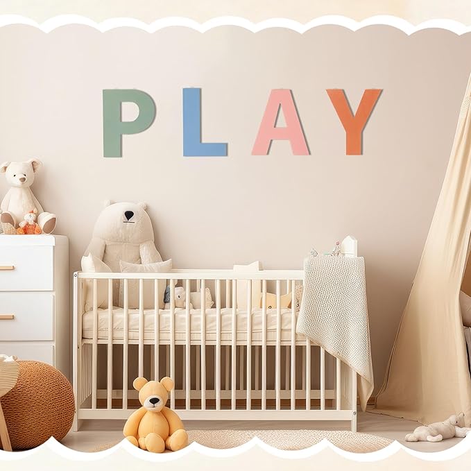 12 In Boho Play Sign Wooden Letters Playroom Sign Bohemian Colors Playroom Wall Hanging Decor for Nursery Room Home Classroom Wall Decor