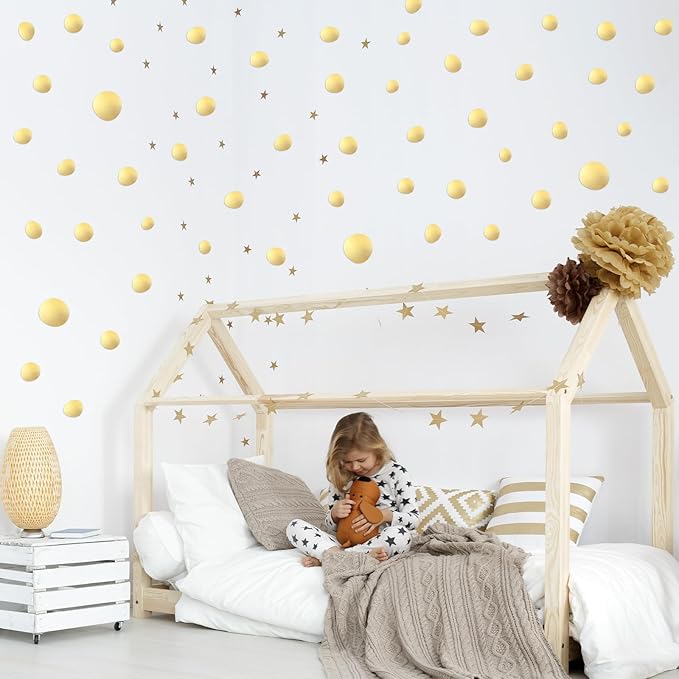 TaoBary 15 Sheet 300 Pcs Irregular Polka Dots Boho Wall Decal Terrazzo Playroom Bedroom Removable Modern Vinyl Boho Wall Stickers(Gold)
