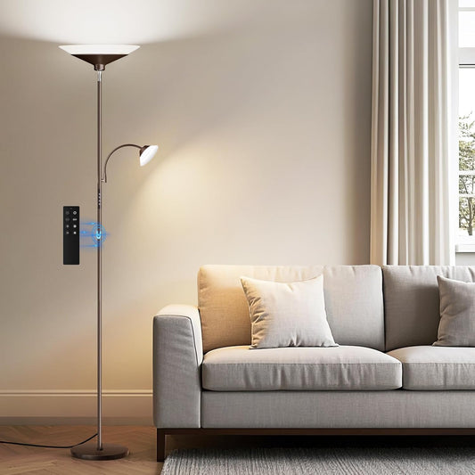 Brown Torchiere LED Floor Lamp - 72" Rotating Standing Lamp with Remote, 34W Dimmable Floor Light with Color Changing, Tall Bright Corner Lamp for Reading Living Room Bedroom Office