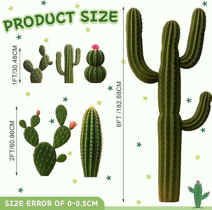 Geyoga 6 Set Realistic Cactus Cutouts Jointed Cardboard Cactus Cutouts Summer Green Plant Wall Decor Cinco De Mayo Fiesta Party Supplies for Photo Prop Wild Western Decoration