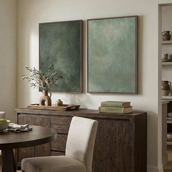 Large Framed Green Abstract Wall Art, 2 Piece Modern Canvas Art Prints Paintings, Minimalist Sage Green Abstract Pictures for Living Room, Hallway, Dining Room, Bedroom, Office Wall Decor 24x36 In