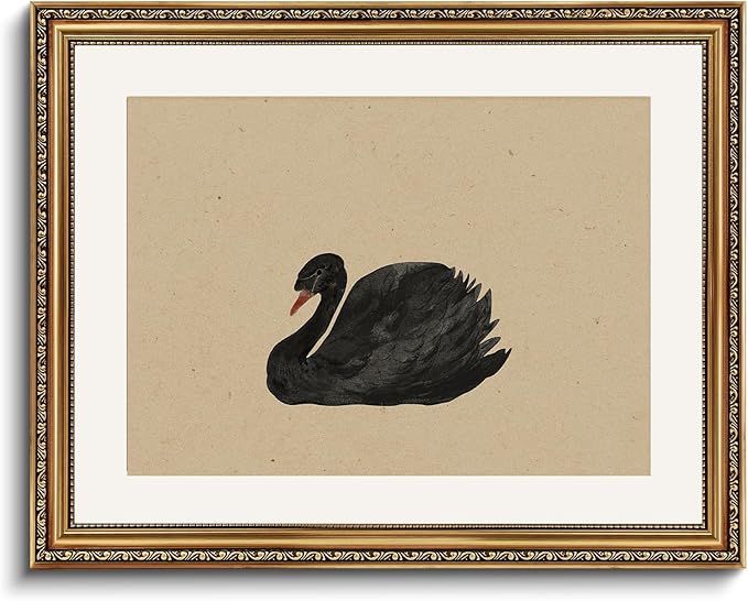 VIYYIEA Gold Framed Black Swan Vintage Canvas Wall Art, Elegant Wildlife Decor for Living Room or Office | Lightweight No Glass Design, Zero-Glare Textured Finish | 16x20 Inch