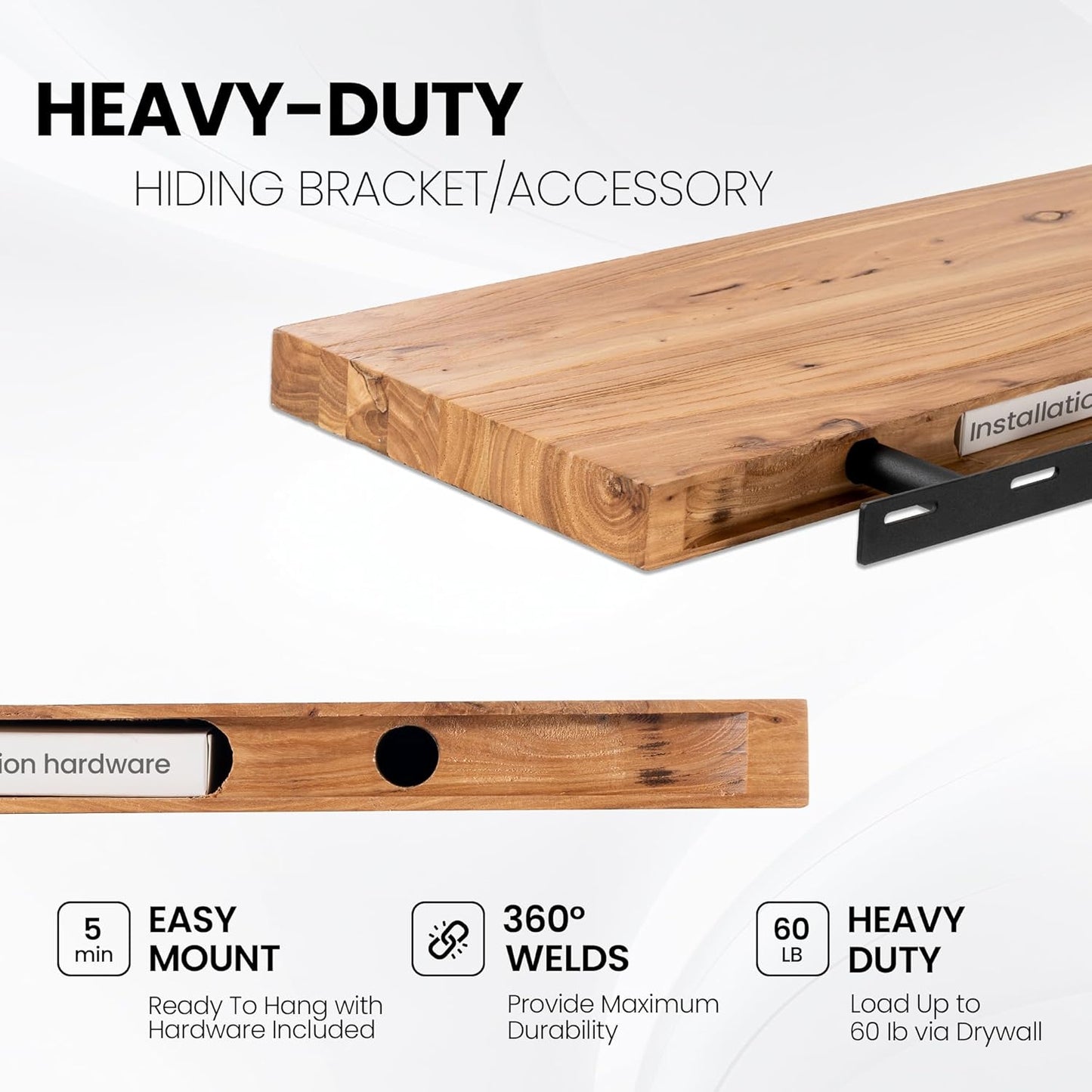 Fun Memories 72 Inch Floating Shelves for Wall, Elm Wood Floating Shelves for Home Décor, Wall-Mounted Display Shelves with Heavy-Duty Bracket, Long Floating Shelf for Kitchen, Living Room, Natural