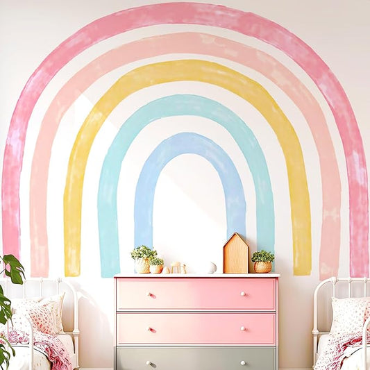Large Watercolor Rainbow Wall Decals, Colorful Peel and Stick Fabric Nursery Wall Decor, Removable Home Room Wall Decor Murals Stickers for Kids Girls Toddler Bedroom Living Room Playroom