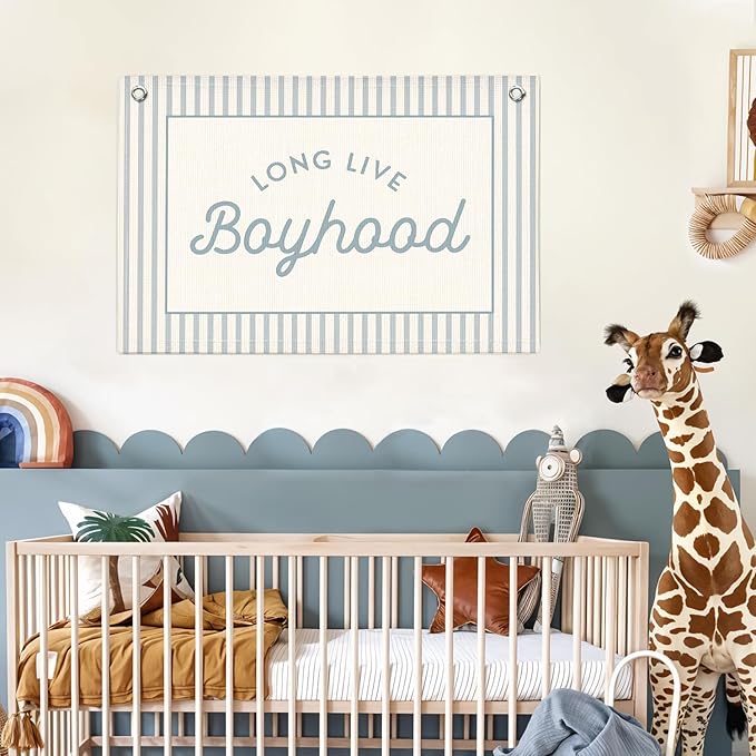 Lacama Long Live Boyhood Boys Room Decor, Boy Nursery Decor, Linen Banner Wall Hanging Canvas Banner Flag Decor for Toddler Boy Room Nursery 30x20 Inch