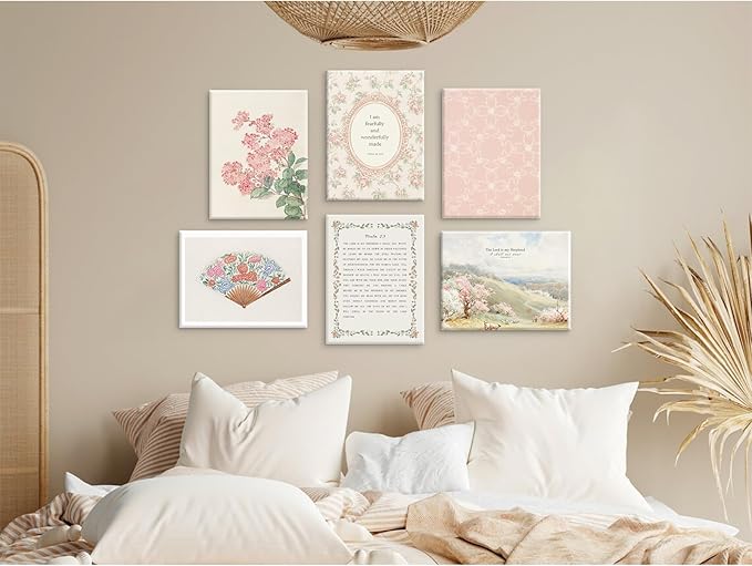 Christian Nursery Wall Art Bible Verse Canvas Wall Decor Girl Floral Wall Art Aesthetic Scripture Pictures Jesus Religious Posters Pink Flower Prints Vintage Artwork for Bedroom 8x10x6 Inch Framed