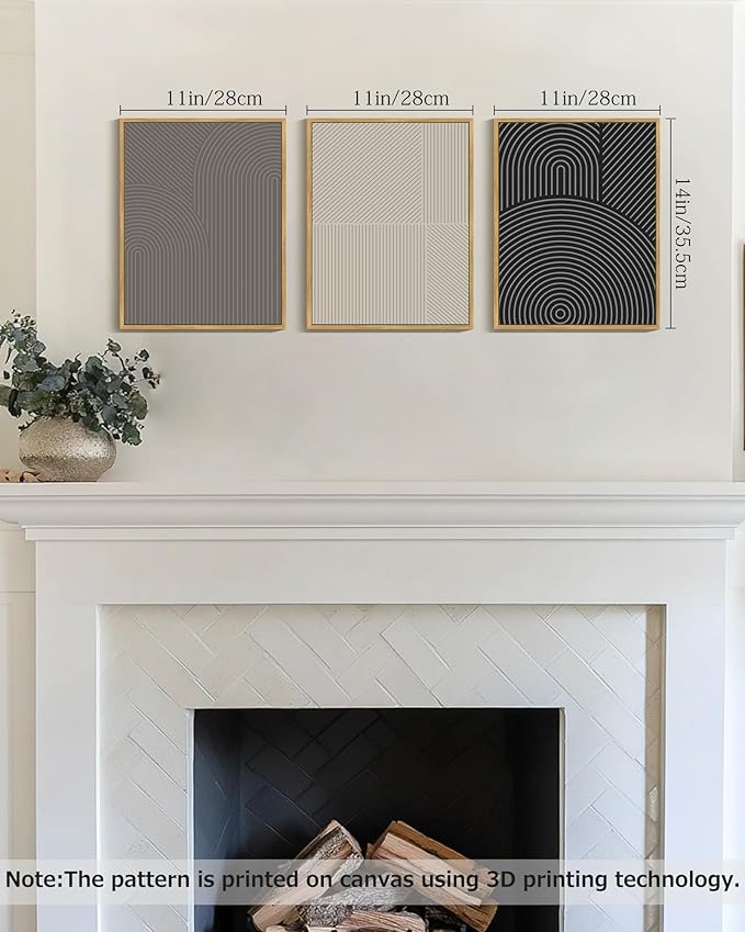 Drsoum Minimalist Abstract Wall Art Framed Modern Boho Neutral Line Wall Decor Mid Century Geometric Artwork Bedroom Living Room 11x14in Natural Framed